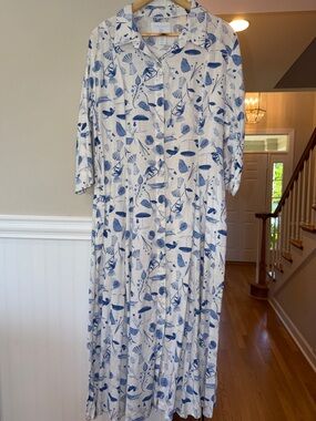 Cynthia Rowley White Maxi Dress with Blue Botanical Print